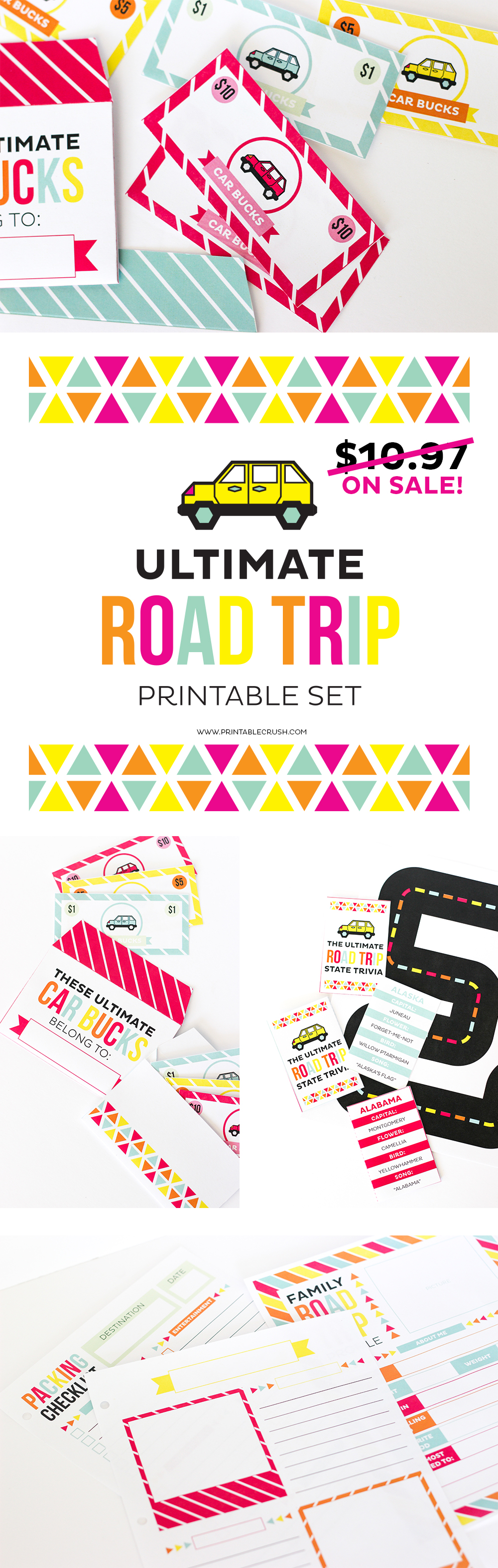 These Road Trip Printables include everything your kids need to prep for your road trip, activities for the car, and pages to keep track of all the memories you make along the way!