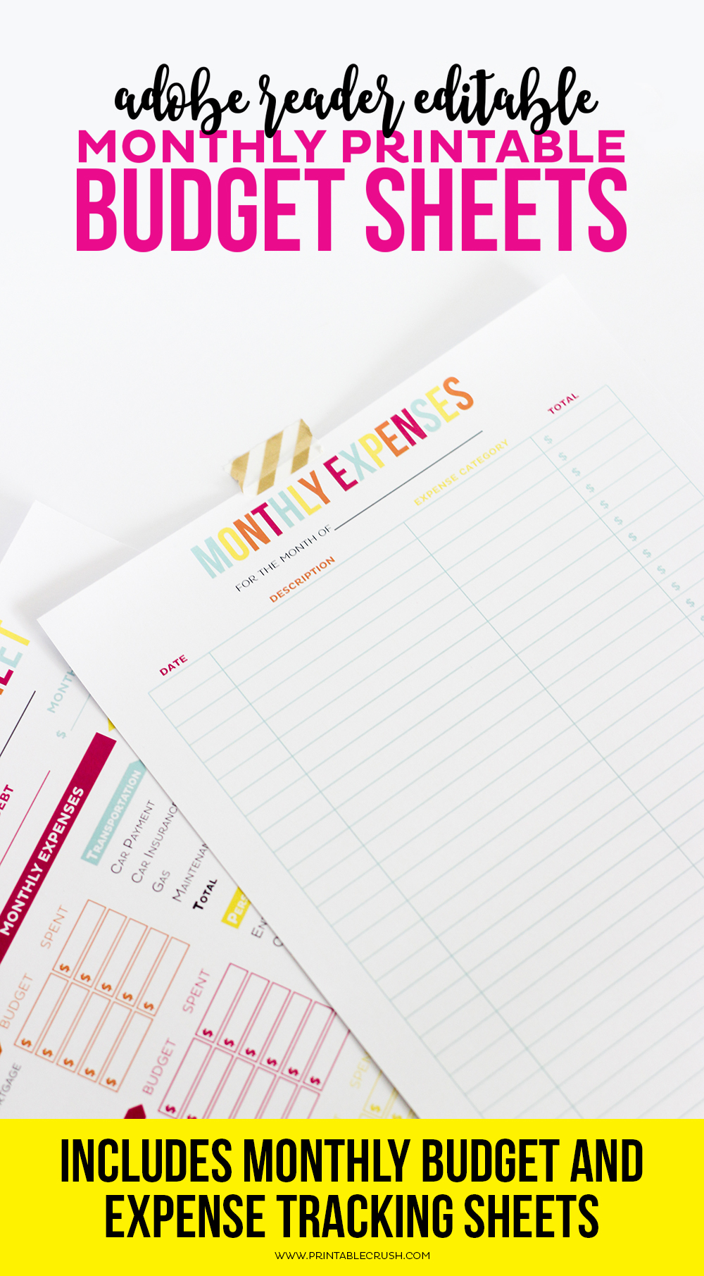 Get your finances in order with these Editable Printable Budget Sheets! Includes monthly budget and expense sheets so you can easily keep track of your money!