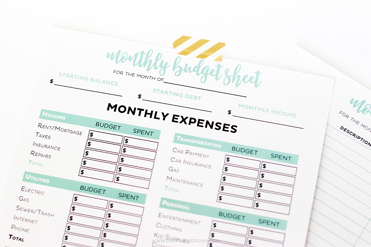 Printable Budget Sheets 3 feature