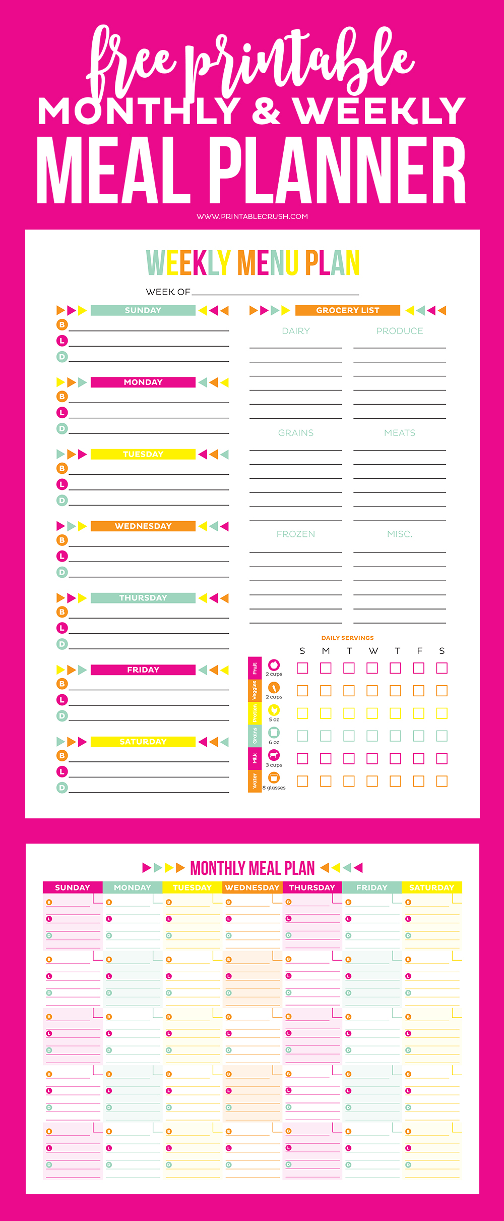 Monthly and Weekly FREE Printable Meal Planner Printable Crush