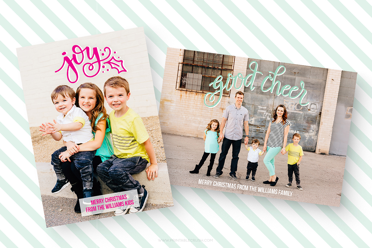 Create the Perfect Hand Lettered Christmas Card with these 3 FREE Photoshop Layer Files! You can customize the colors and greeting text!