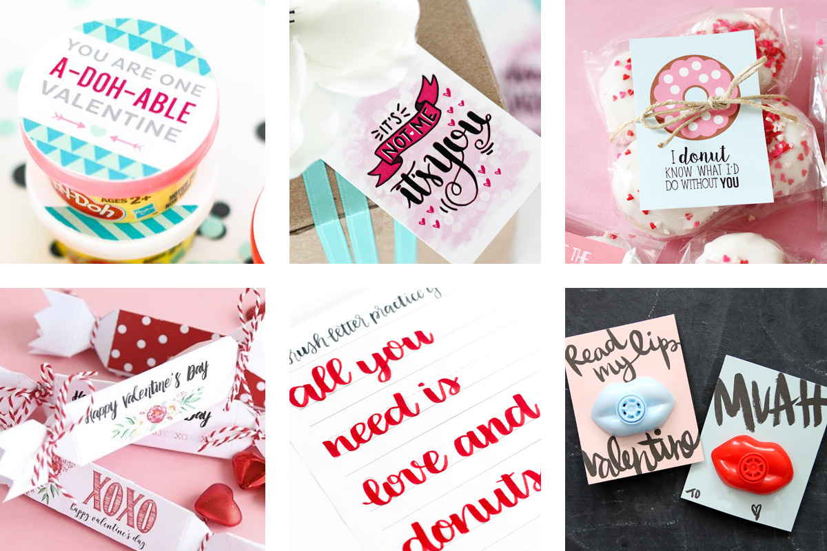 I have rounded up 27 Fun and FREE Valentine Printables! Everything from adorable gift tags, candy and non-candy Valentine’s to pass out at school, a brush lettering practice sheet and lots more!