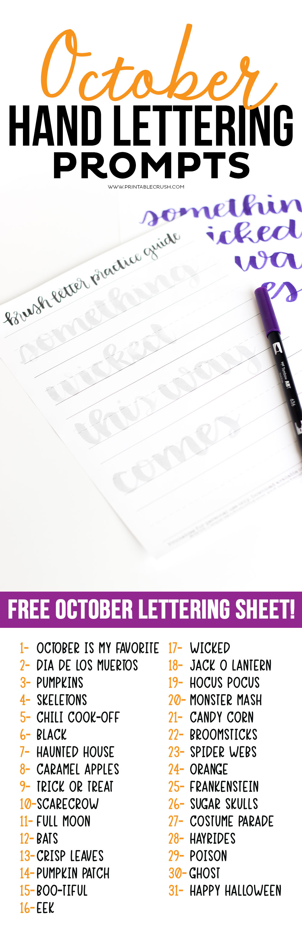 OCTOBER HAND LETTERING PROMPTS - Printable Crush