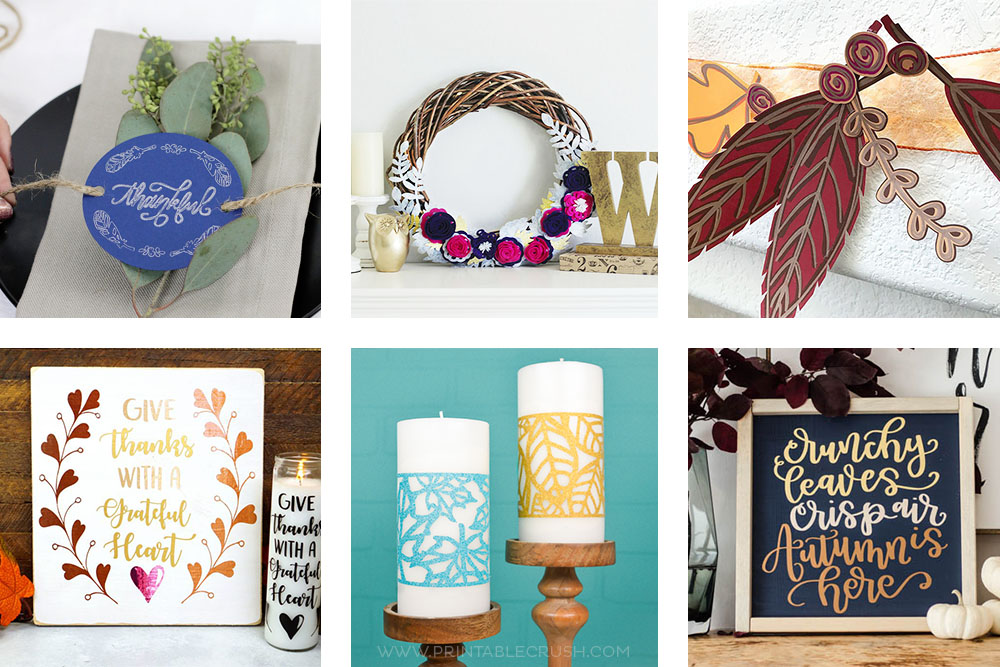 I love all these Creative Fall SVG File Project Ideas to celebrate FALL! We've created wreaths, mantel decor, candle wraps and more!