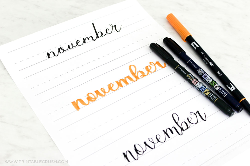 Get 30 November Hand Lettering Prompts plus a FREE practice sheet in this blog series to improve your hand lettering skills! 