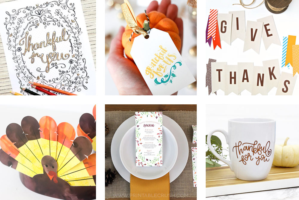 13 Thanksgiving party ideas and fun printables to enjoy with your family!!! You'll love these banners, games for kids, cut files, place setting ideas, and more!