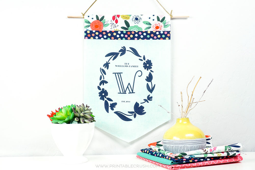 Create these gorgeous pennants with free monogram printables and Terial Magic Fabric Stabilizer. Print these off at home write on the fabric!