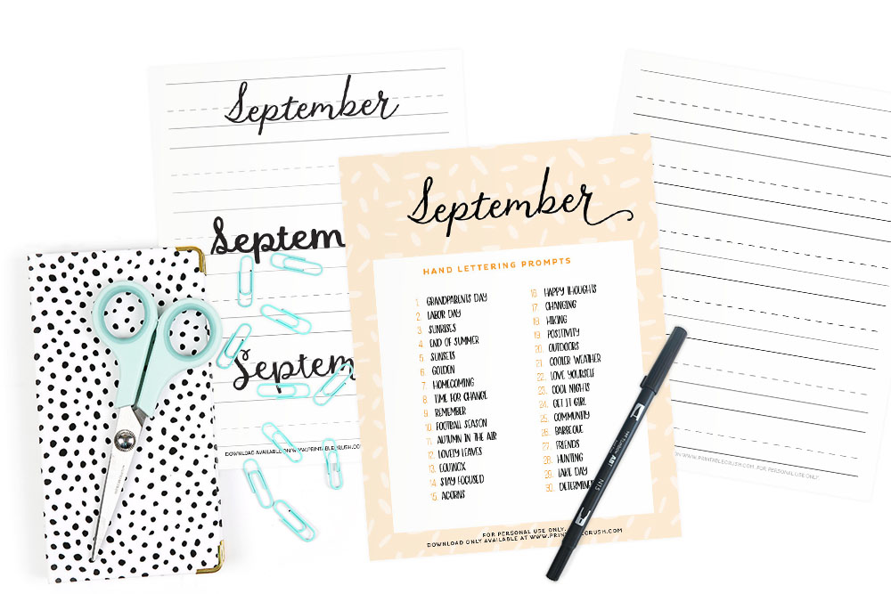 Get 30 September Lettering Prompts plus a FREE practice sheet in this blog series to improve your hand lettering skills. Plus, you can get 30 days of AUGUST lettering worksheets from the shop!