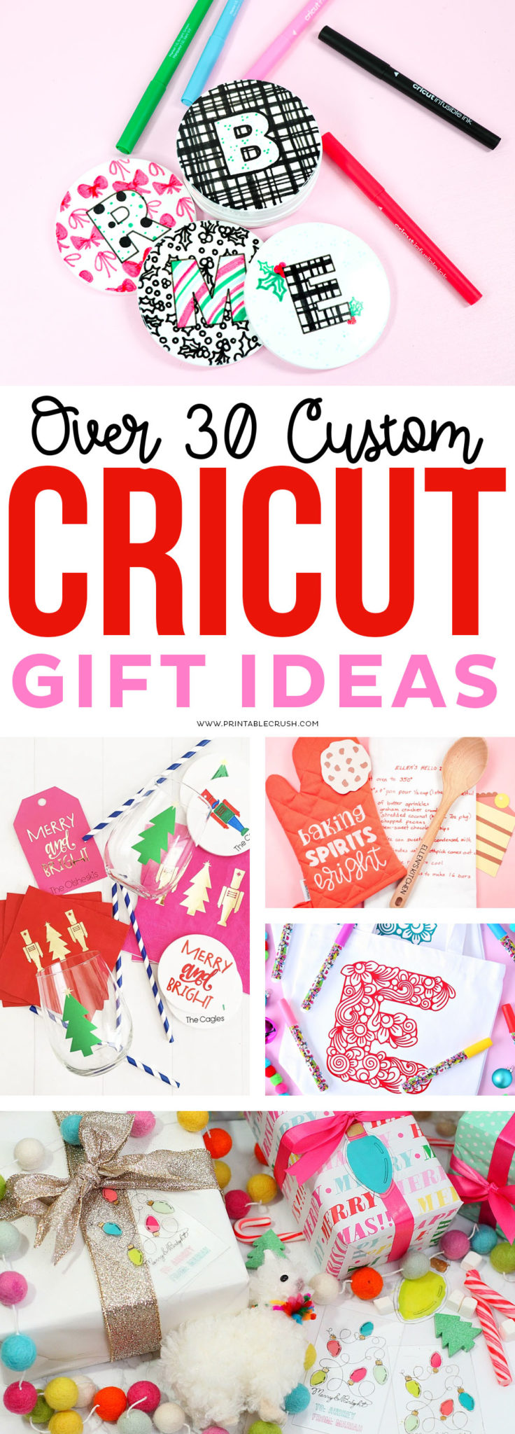 Over 30 Custom Cricut Holiday Gift Ideas - infusible ink projects, baking gift ideas, tote bags, and more! #cricutcreated #cricutmaker #cricutexploreair2 #cricutideas #christmasgiftideas #christmasideas #christmasgifts #cricutchristmascrafts #diygifts #handmadegifts via @printablecrush