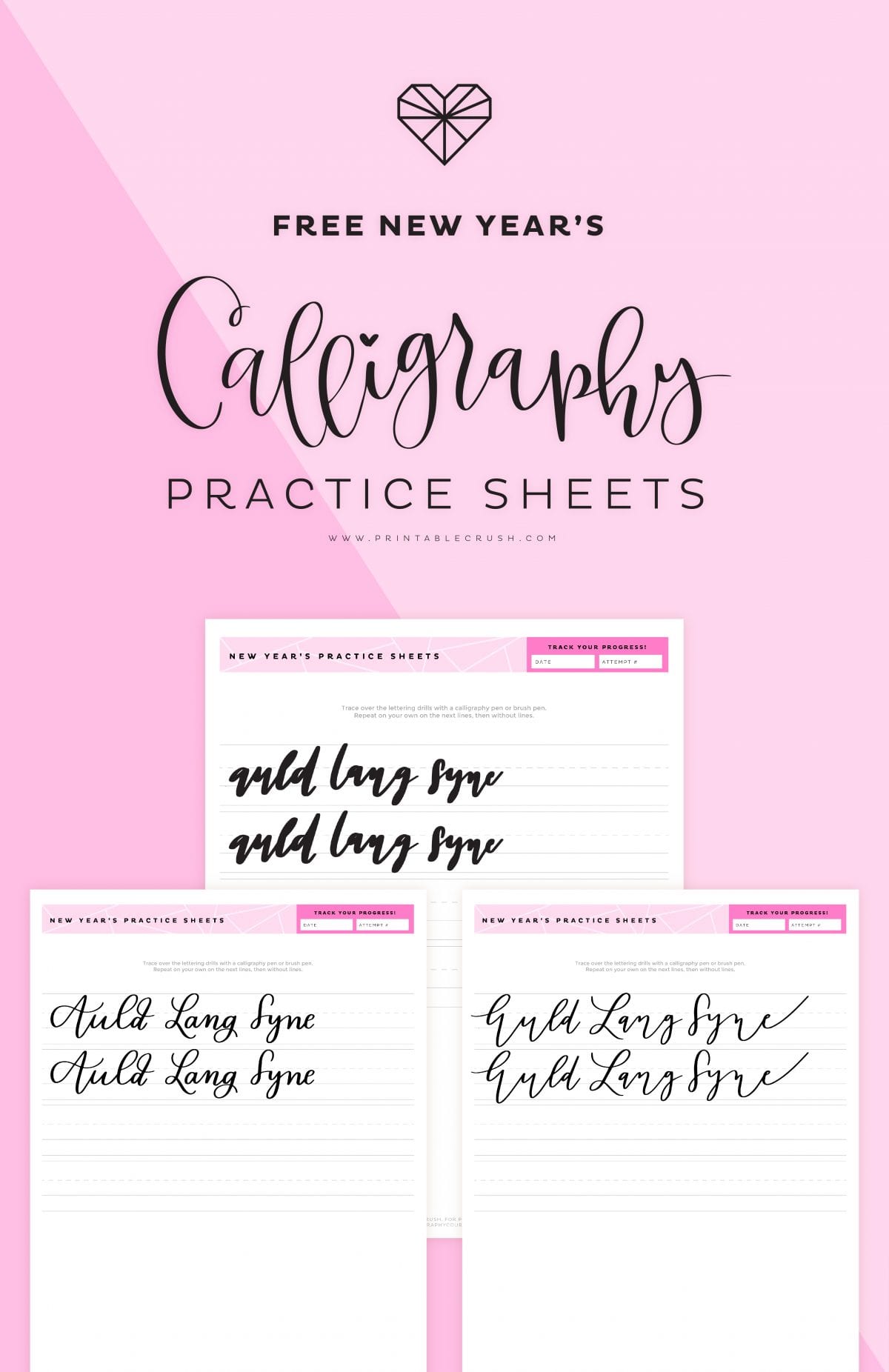 Auld Lang Syne Hand Lettering Worksheets - New Year's Lettering practice - Printable Crush