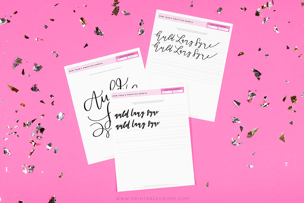 Free New Year's Hand Lettering Practice Sheets - Free New Year's Calligraphy Worksheets - Printable Crush