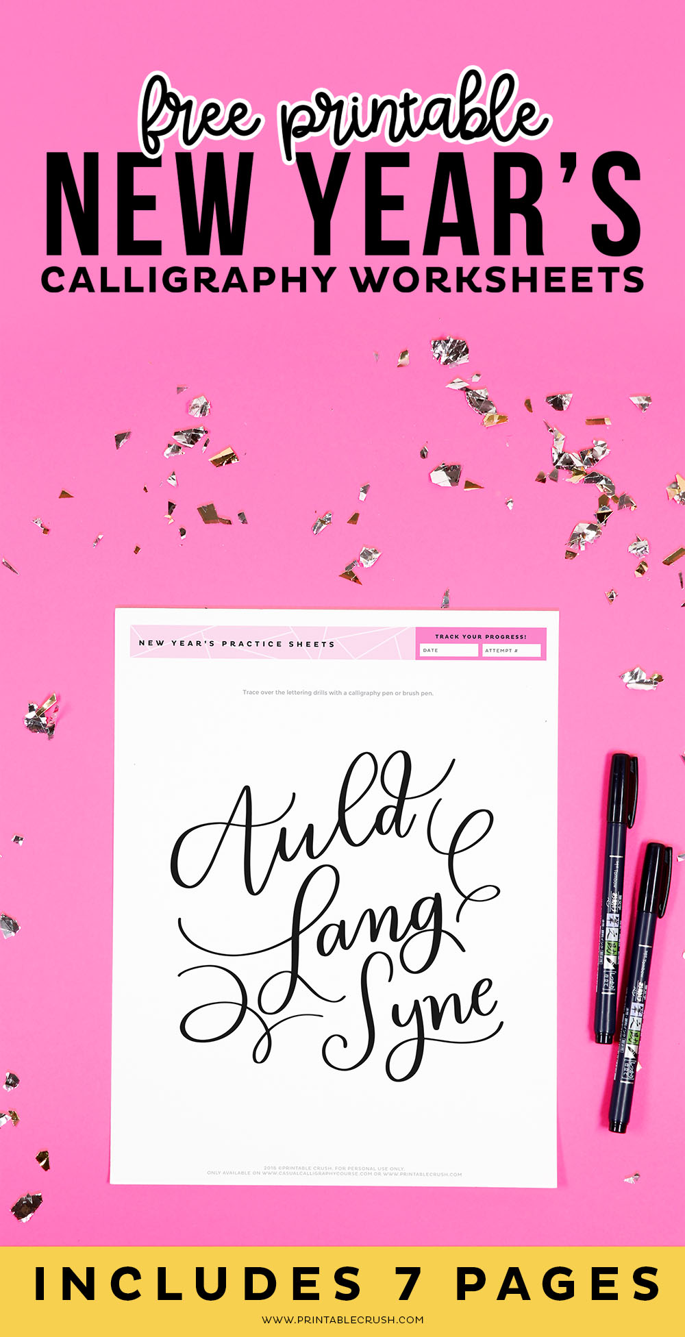 Free Printable New Year's Calligraphy Worksheets - Auld Lang Syne Calligraphy Practice - Printable Crush